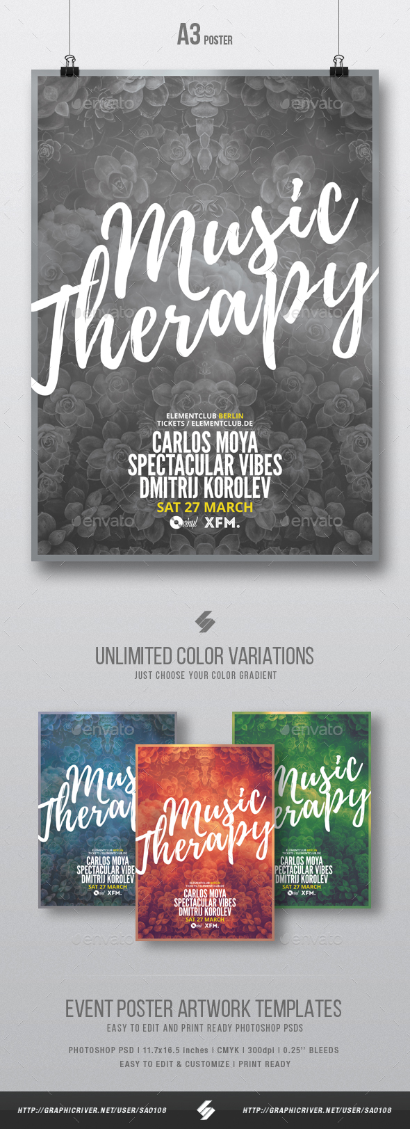 Music Therapy 5 - Creative Poster Artwork Template A3