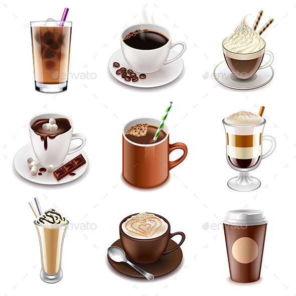 Coffee Drinks Icons Vector Set - Food Objects