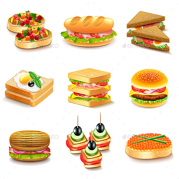 Sandwiches Icons Vector Set - Food Objects
