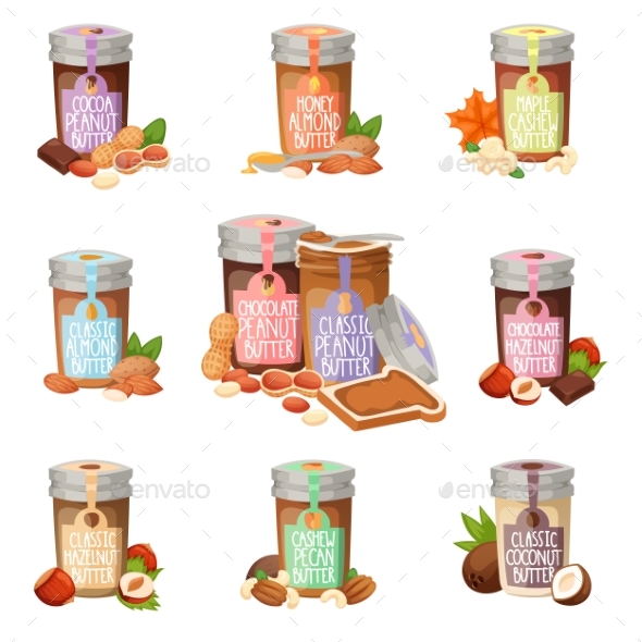 Peanut Butter Vector Flat Design Illustration Jar. - Backgrounds Decorative
