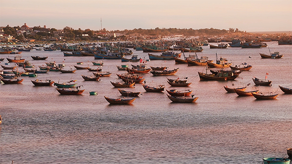 Fishing Ships at Sunset in Mui Ne, Vietnam