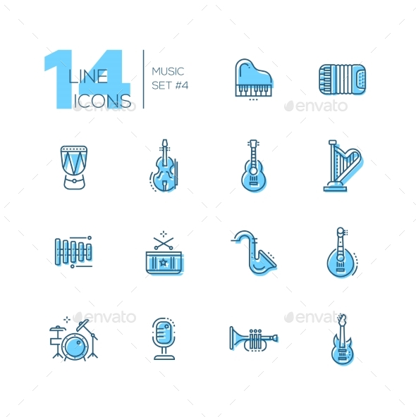 Musical Instruments - Line Icons Set - Web Elements Vectors