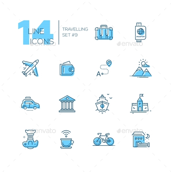 Traveling - Line Icons Set - Web Elements Vectors