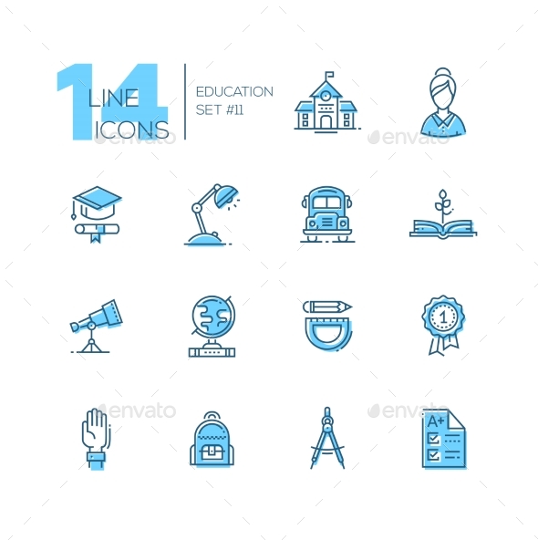 School and Education - Line Icons Set - Web Elements Vectors