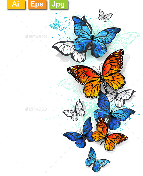 Flying Butterflies Morpho and Monarch - Animals Characters