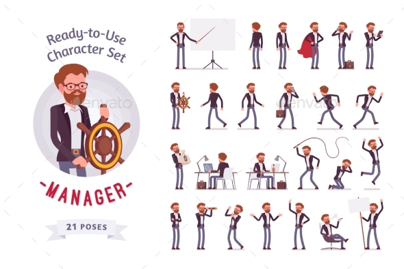 Ready-to-Use Male Manager Character Set - People Characters