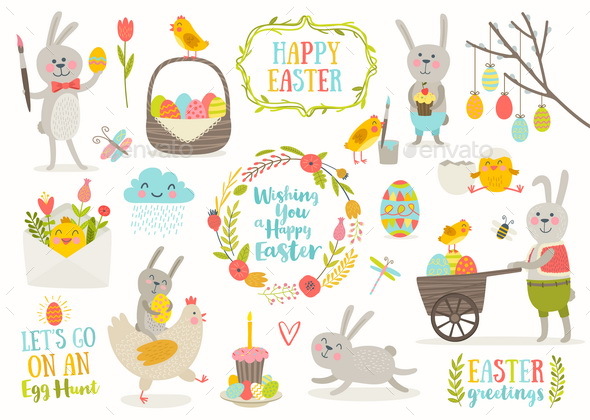Set of Easter Greetings and Characters - Miscellaneous Seasons/Holidays