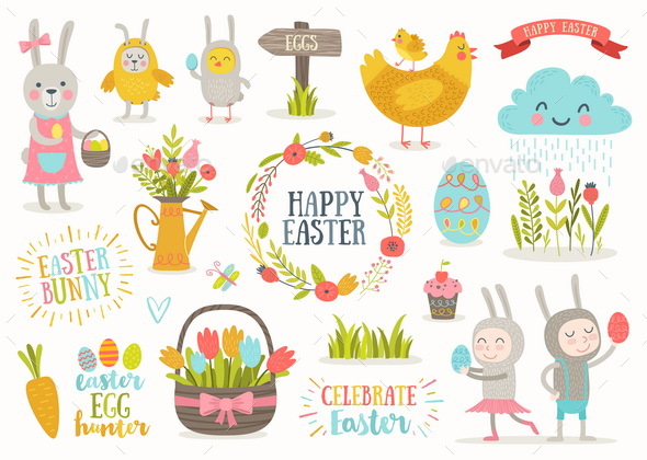 Set of Easter Greetings and Characters - Miscellaneous Seasons/Holidays