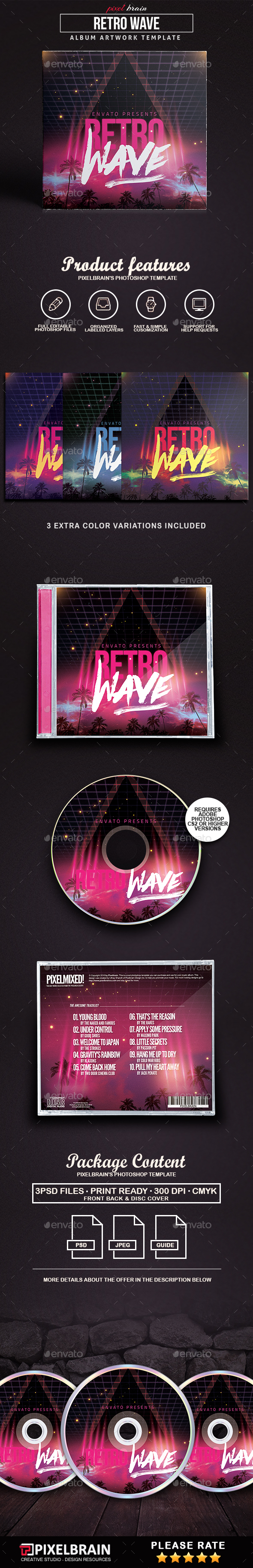 Retro Wave CD Cover Artwork - CD & DVD Artwork Print Templates