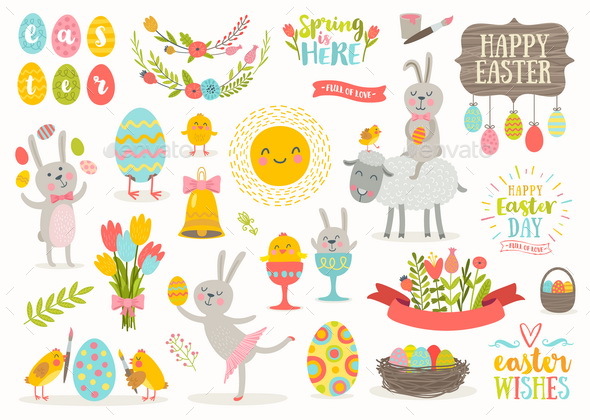 Set of Easter Greetings and Characters - Miscellaneous Seasons/Holidays