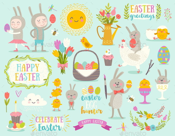 Set of Easter Greetings and Characters - Miscellaneous Seasons/Holidays