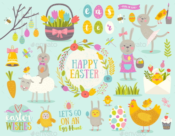 Set of Easter Greetings and Characters - Miscellaneous Seasons/Holidays