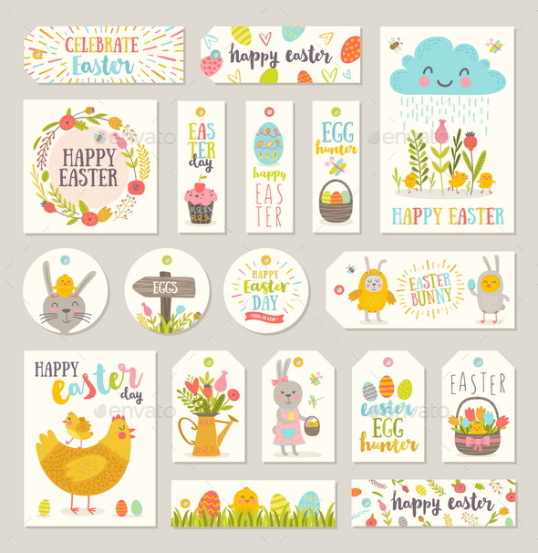 Set of Easter Gift Tags and Labels - Miscellaneous Vectors