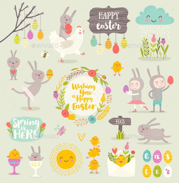 Set of Easter Greetings and Characters - Miscellaneous Seasons/Holidays