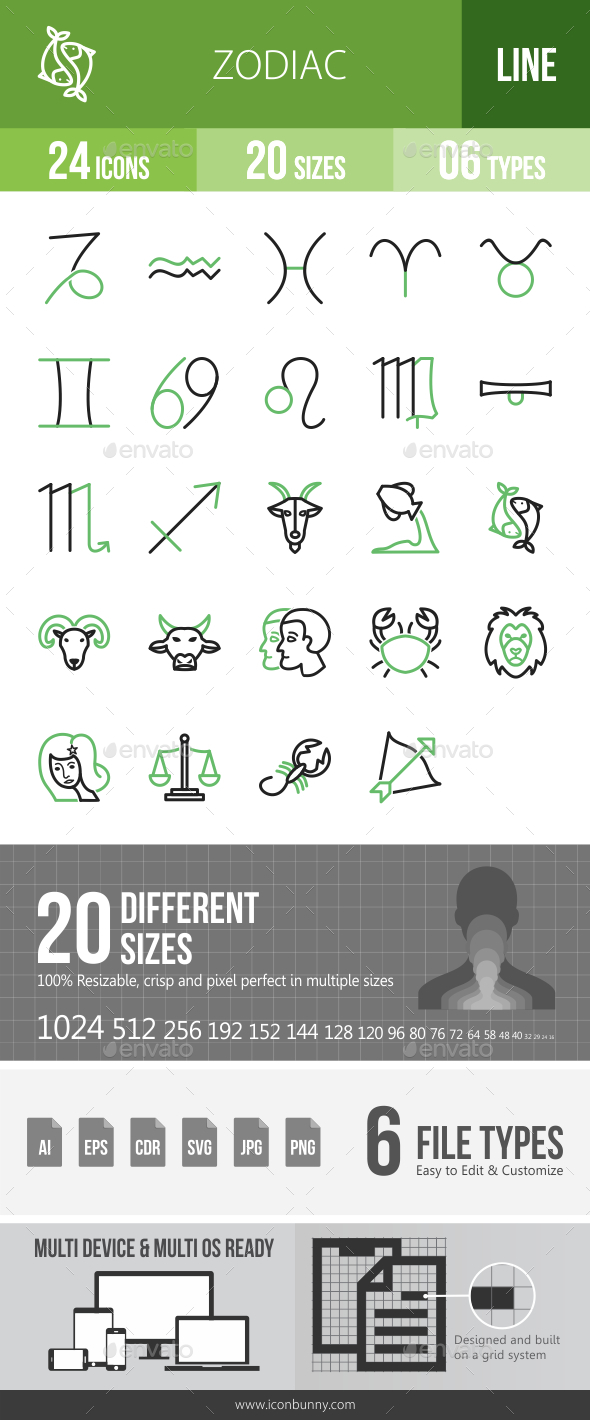 Zodiac Line Green & Black Icons - Icons