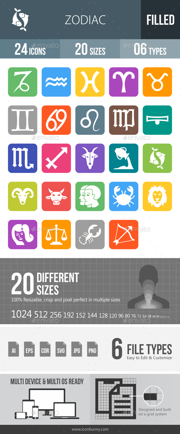 Zodiac Flat Round Corner Icons - Icons