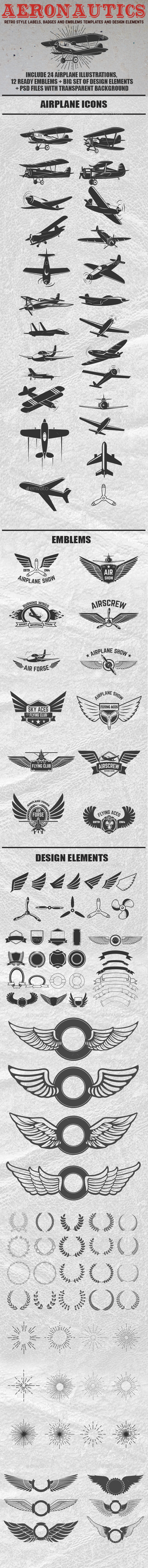 Retro Style Airplane Emblems and Design Elements - Retro Technology