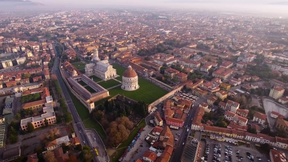 Aerial Shot, Piazza Dei Miracoli in Pisa City in Tuscany, Italy, Filmed with Drone