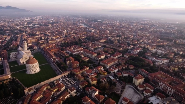 Aerial Shot, Piazza Dei Miracoli in Pisa City in Tuscany, Italy, Filmed with Drone