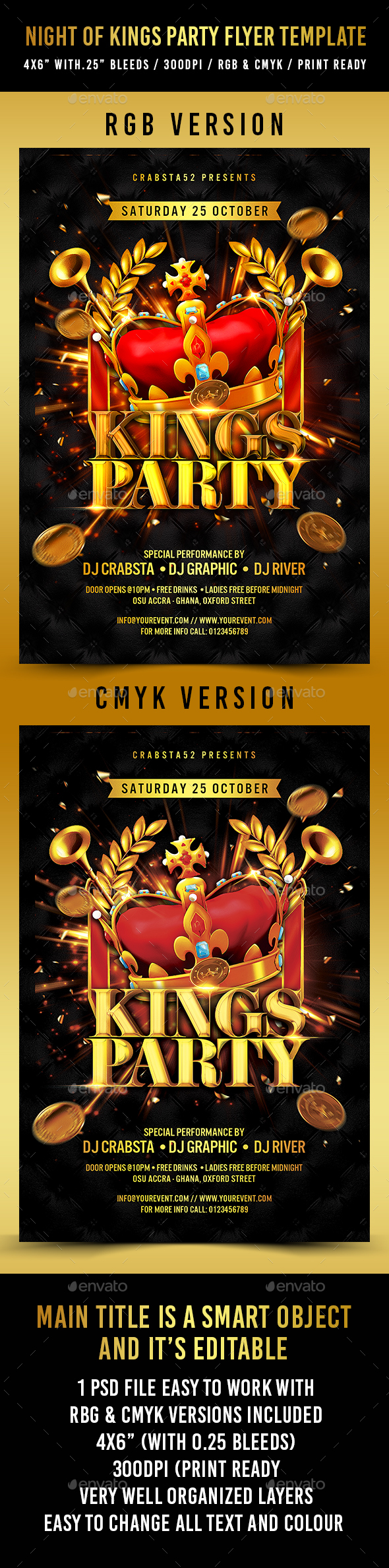 Night of Kings Party Flyer Template - Flyers Print Templates