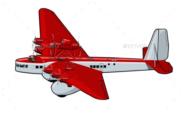 Cartoon Retro Airplane - Man-made Objects Objects