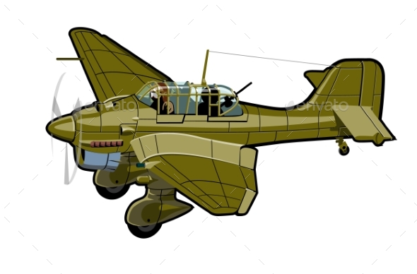 Cartoon Retro Airplane - Man-made Objects Objects