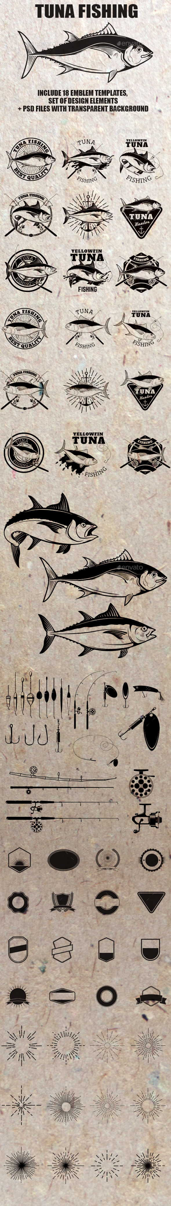 Set of Tuna Fishing Label and Design Elements - Animals Characters