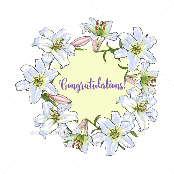 Greeting Card Template with Round Frame - Flowers & Plants Nature