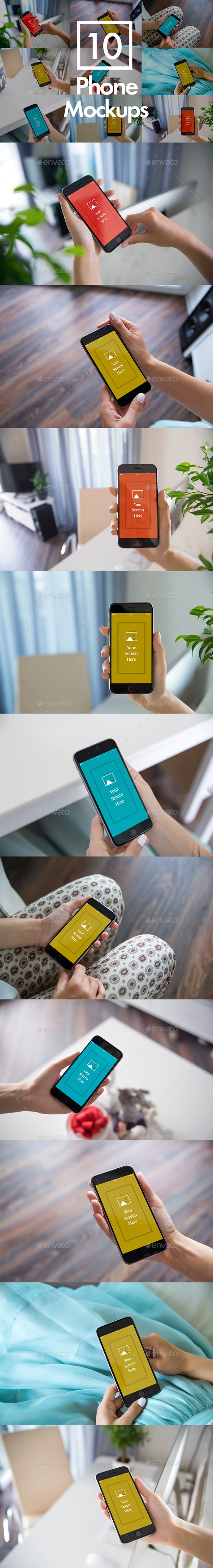 10 Phone Mockups Bundle - Mobile Displays