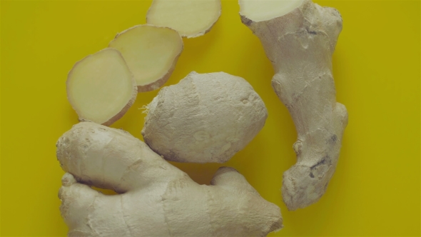 Ginger Root on a Yellow Background