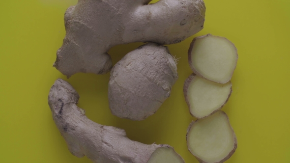 Ginger Root on a Yellow Background