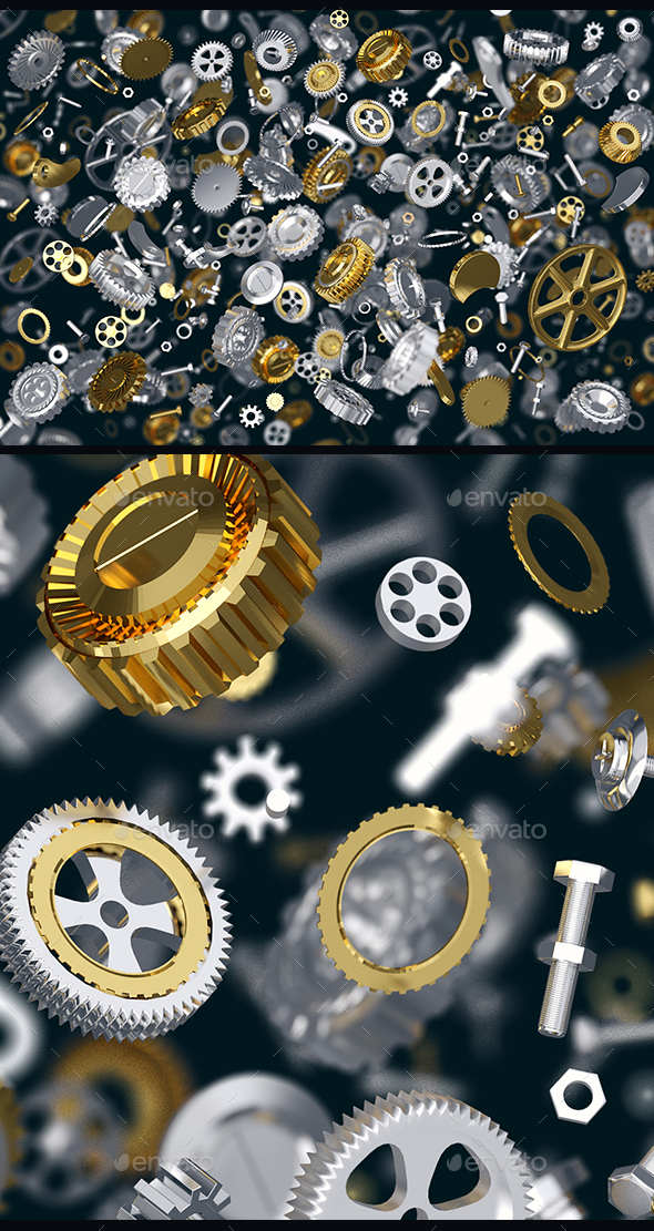 3D rendering of silver and gold gears - Objects 3D Renders