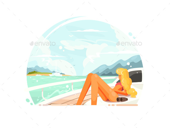 Blond Girl Relaxing on Yacht - People Characters