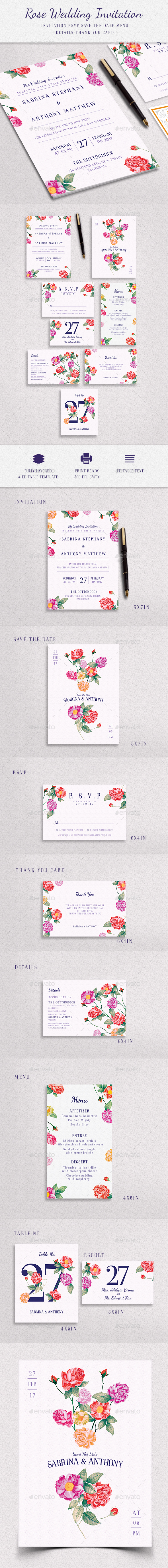 Floral Elegant Wedding Invitation Package