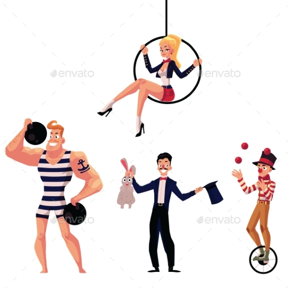 Circus Artists - Strongman, Illusionist, Aerial - People Characters