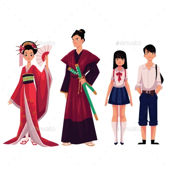 Japanese People - Geisha and Samurai, Typical - People Characters