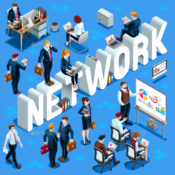 Isometric People Network Icon 3D Set Vector Illustration - Communications Technology