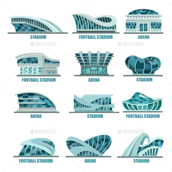 Arena Building or Soccer, Football Stadiums Icons - Sports/Activity Conceptual