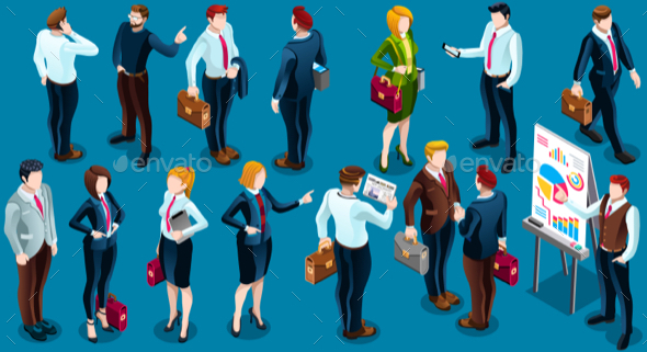 Isometric People Standing Staff 3D Icon Set Vector Illustration - People Characters
