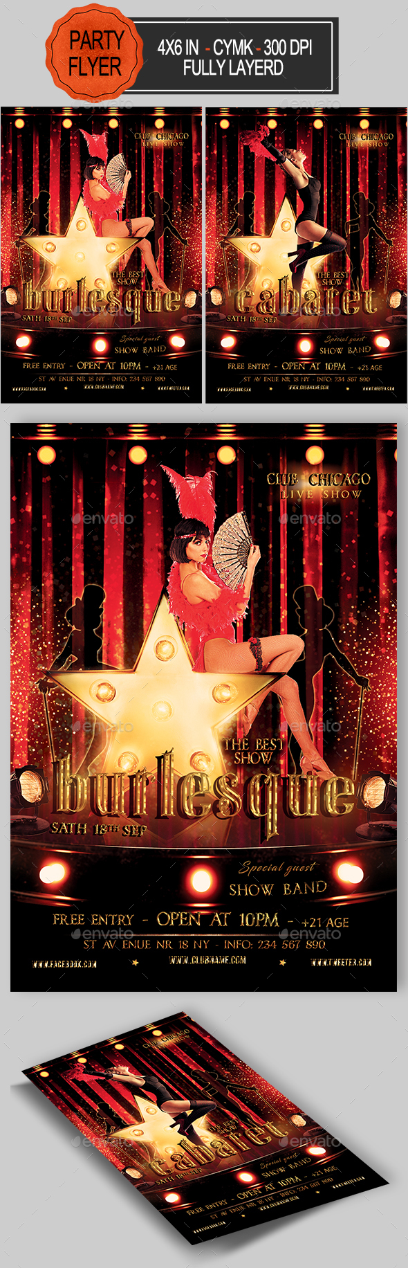 Burlesque and Cabaret Flyer - Clubs & Parties Events
