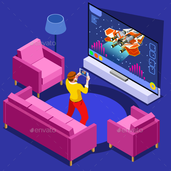 Video Game Computer Gaming Isometric Person Vector Illustration - Computers Technology