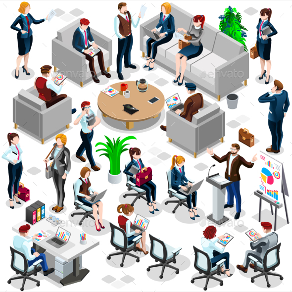 Isometric People Business Crowd Icon 3D Set Vector Illustration - People Characters