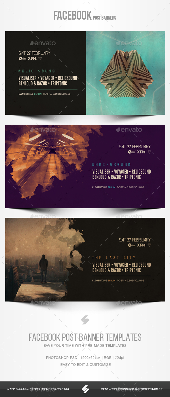 Electronic Music Party vol.15 - Facebook Post Banner Templates - Social Media Web Elements