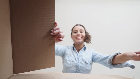 Beautiful Woman Opens The Box Pov Stock Footage Videohive