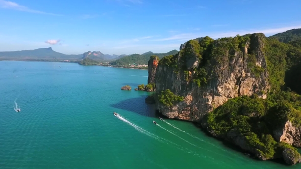 Drone Flying Behind the Mountain. Amazing Landscape View. Krabi, Thailand.  Aerial . alt
