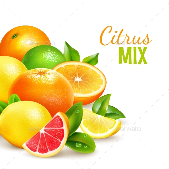 Citrus Fruits Mix Realistic Background Poster