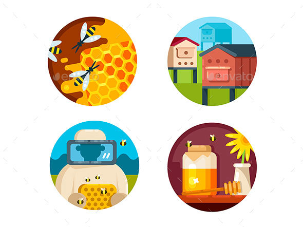 Apiary Icons Set - Web Elements Vectors