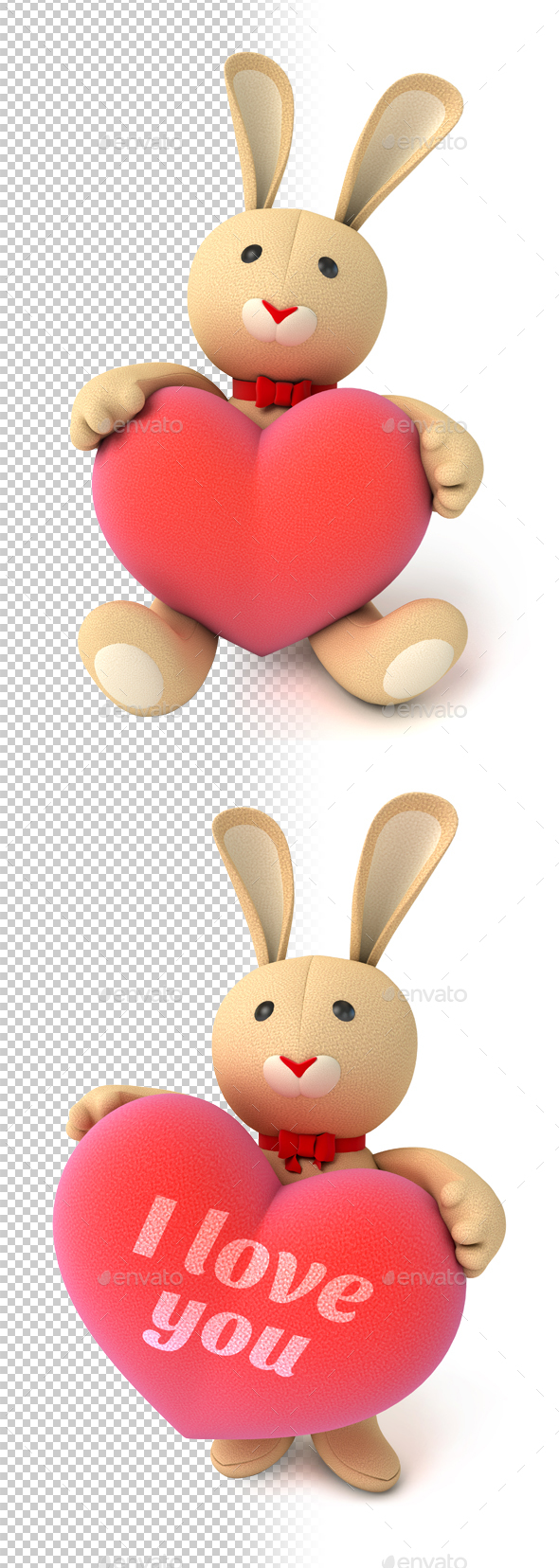 Plush Bunny Holding Heart - Characters 3D Renders