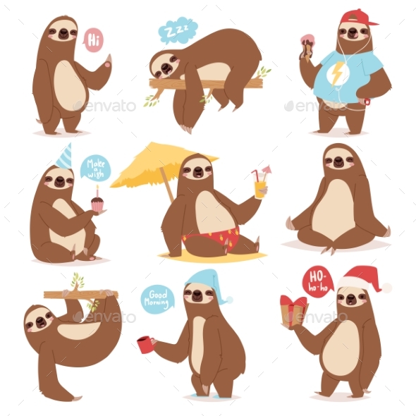 Laziness Sloth Animal Character Poses - Animals Characters