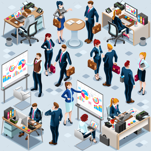 Isometric People Infographic 3D Icon Set - People Characters